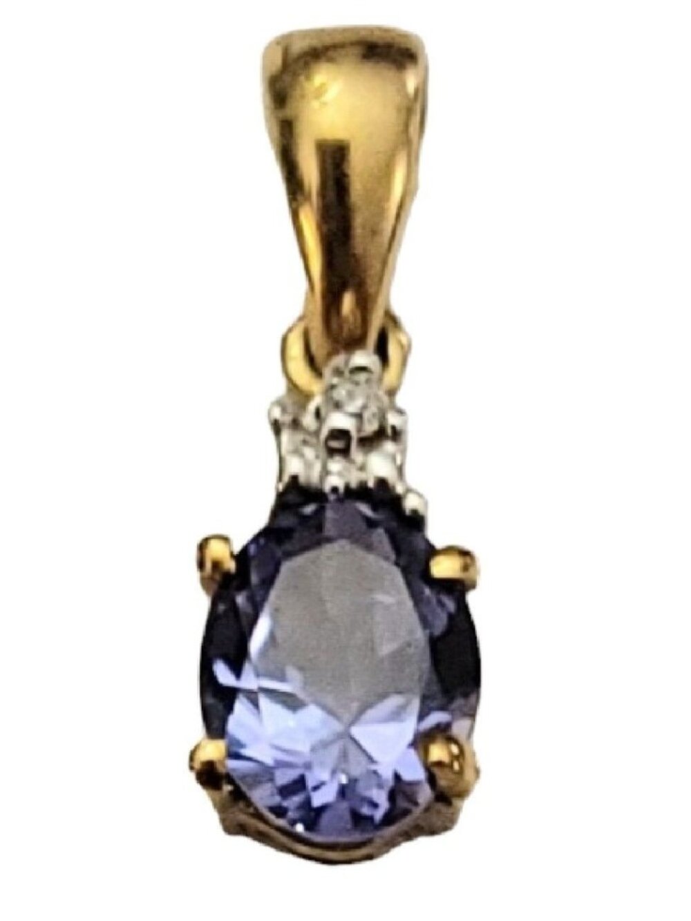 10K Yellow Gold Blue Tourmaline, Diamond Chip Pendant, Charm K642